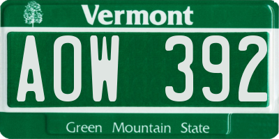 VT license plate AOW392