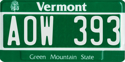VT license plate AOW393