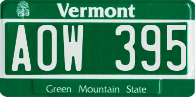 VT license plate AOW395