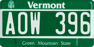VT license plate AOW396