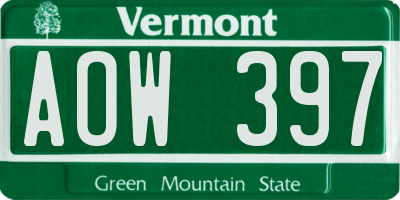 VT license plate AOW397