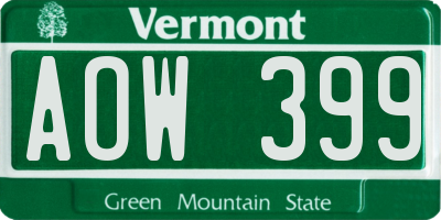 VT license plate AOW399