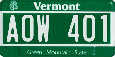 VT license plate AOW401