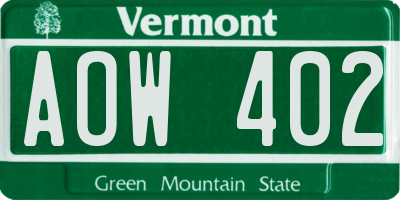 VT license plate AOW402