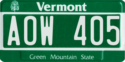 VT license plate AOW405