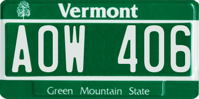 VT license plate AOW406