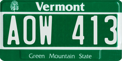 VT license plate AOW413