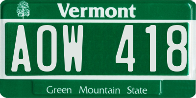 VT license plate AOW418