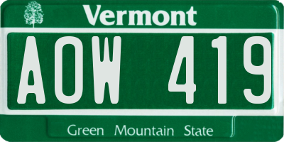VT license plate AOW419