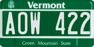 VT license plate AOW422