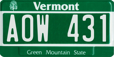 VT license plate AOW431