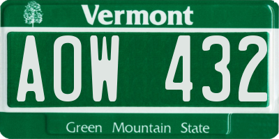 VT license plate AOW432
