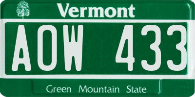 VT license plate AOW433