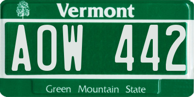 VT license plate AOW442