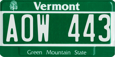 VT license plate AOW443
