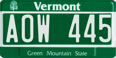 VT license plate AOW445
