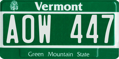 VT license plate AOW447