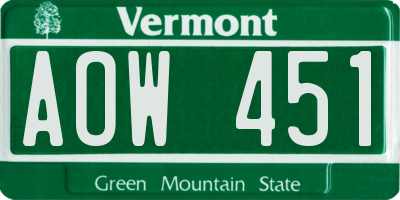VT license plate AOW451