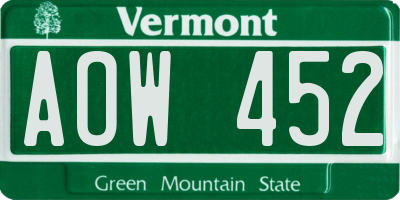 VT license plate AOW452