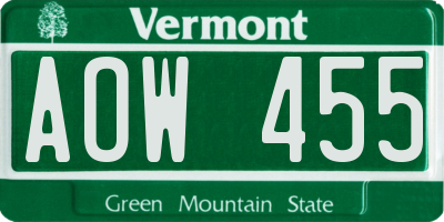 VT license plate AOW455