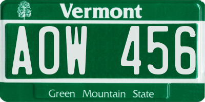 VT license plate AOW456