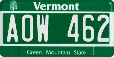 VT license plate AOW462
