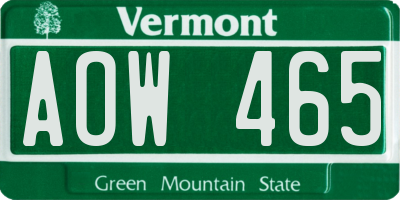 VT license plate AOW465