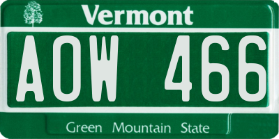 VT license plate AOW466