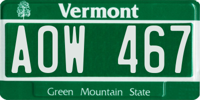 VT license plate AOW467