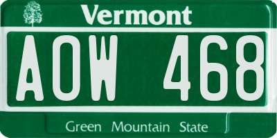 VT license plate AOW468