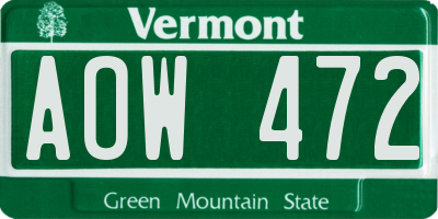 VT license plate AOW472