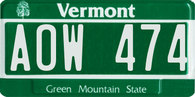 VT license plate AOW474