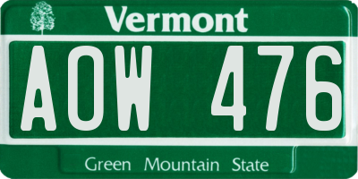 VT license plate AOW476