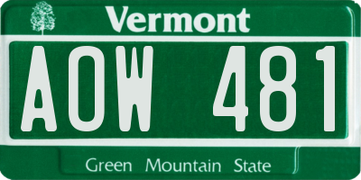 VT license plate AOW481