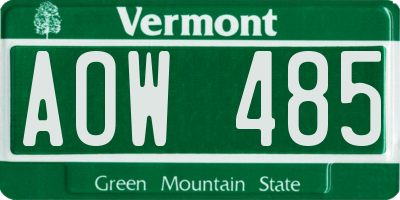 VT license plate AOW485