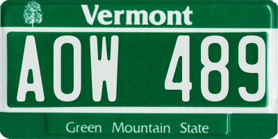 VT license plate AOW489
