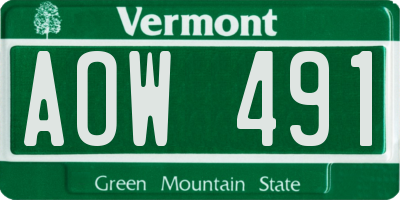 VT license plate AOW491