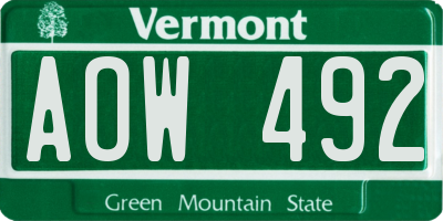 VT license plate AOW492