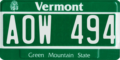 VT license plate AOW494