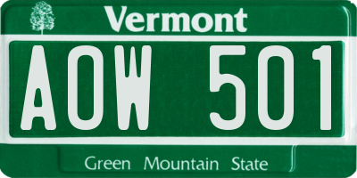 VT license plate AOW501