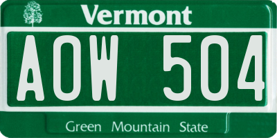 VT license plate AOW504