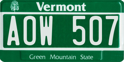 VT license plate AOW507