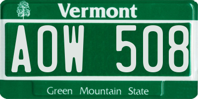 VT license plate AOW508