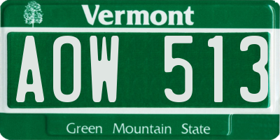 VT license plate AOW513