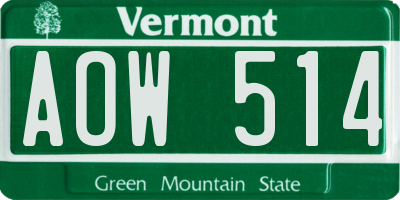 VT license plate AOW514