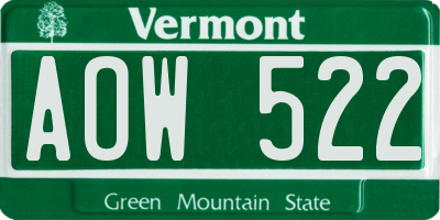 VT license plate AOW522