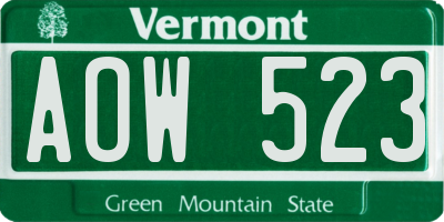 VT license plate AOW523