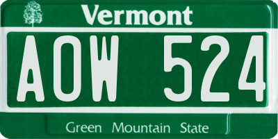 VT license plate AOW524