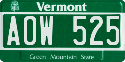 VT license plate AOW525