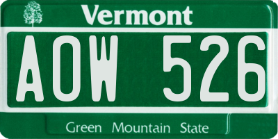 VT license plate AOW526